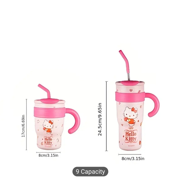 NWT! Hello Kitty Pink Insulated Tumbler With Straw 1200ml NEW - Picture 3 of 5